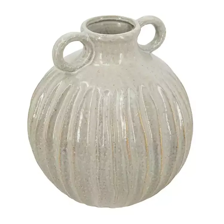 Vases>Kirklands Home Cream Drip Ceramic Vase with Handles, 9 in. White