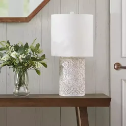 Kirklands Home Cream Embossed Floral Table Lamp White Online