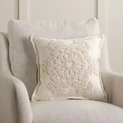 Pillows>Kirklands Home Cream Embroidered Snowflake Pillow Ivory