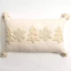 Christmas Pillows>Kirklands Home Cream Embroidered Trees Lumbar Pillow Ivory