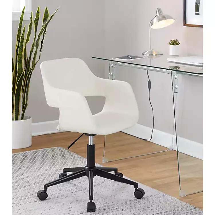 Kirklands Home Cream Faux Leather & Black Marshall Office Chair White
