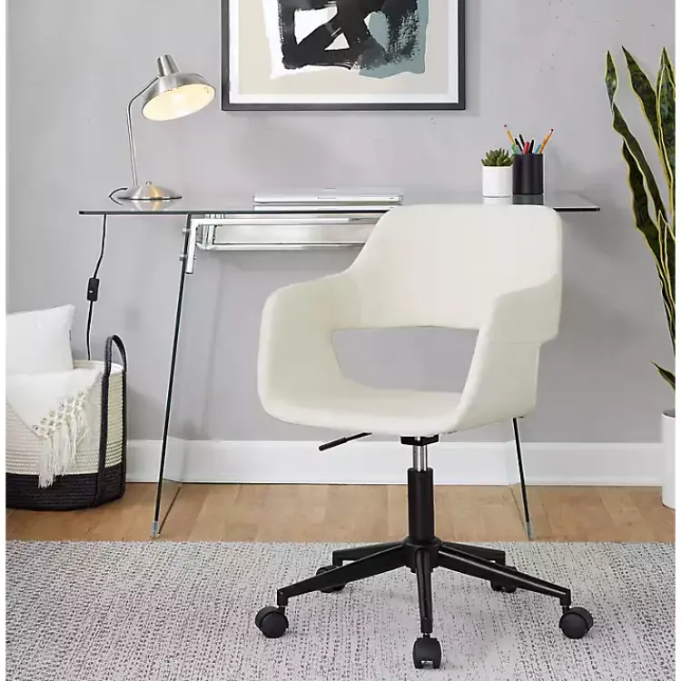 Kirklands Home Cream Faux Leather & Black Marshall Office Chair White