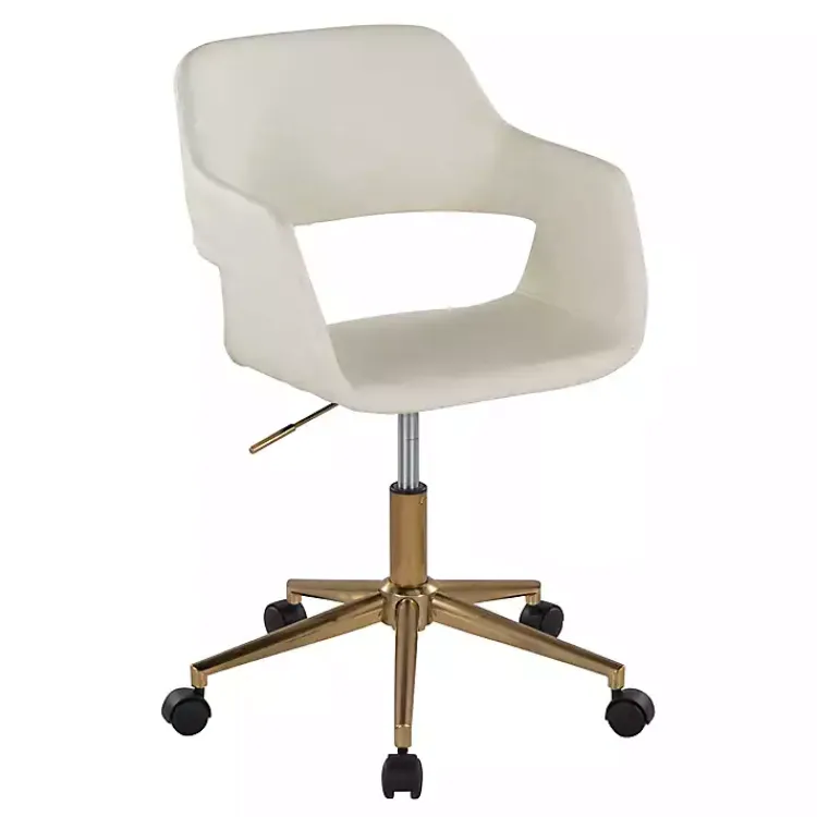 Kirklands Home Cream Faux Leather & Gold Marshall Office Chair White Best