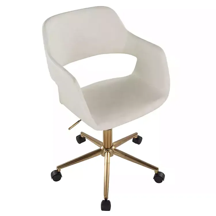 Kirklands Home Cream Faux Leather & Gold Marshall Office Chair White Best