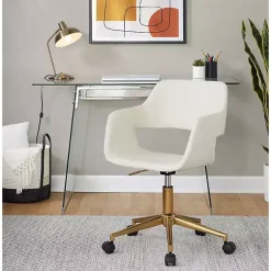Kirklands Home Cream Faux Leather & Gold Marshall Office Chair White Best