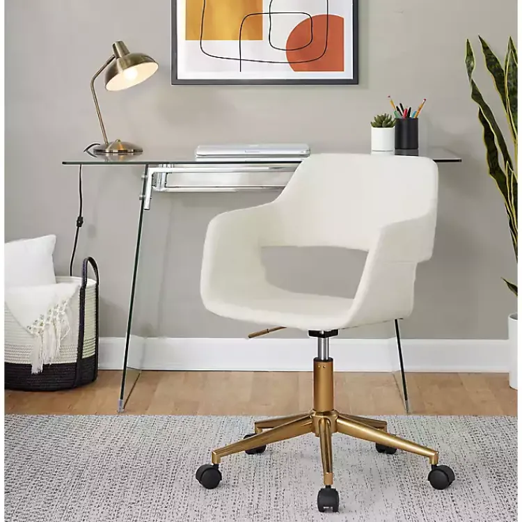 Kirklands Home Cream Faux Leather & Gold Marshall Office Chair White Best