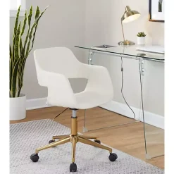 Kirklands Home Cream Faux Leather & Gold Marshall Office Chair White Best