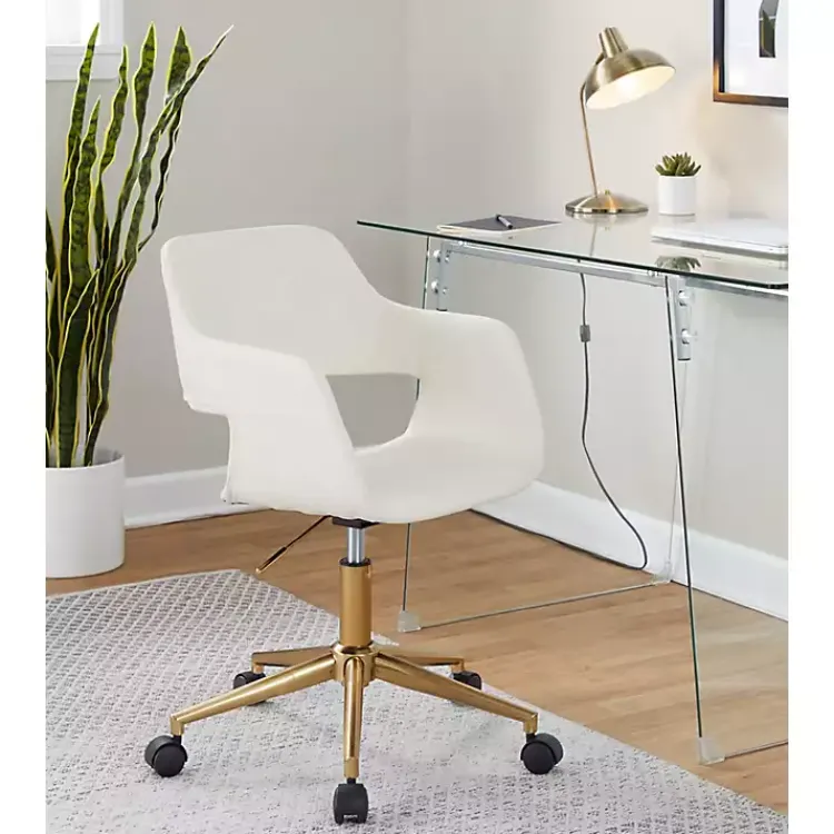 Kirklands Home Cream Faux Leather & Gold Marshall Office Chair White Best
