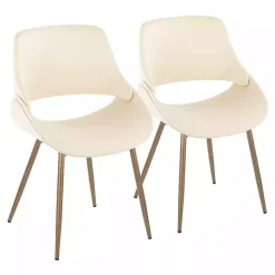 Kirklands Home Cream Faux Leather Scooped Accent Chairs, Set of 2 White New