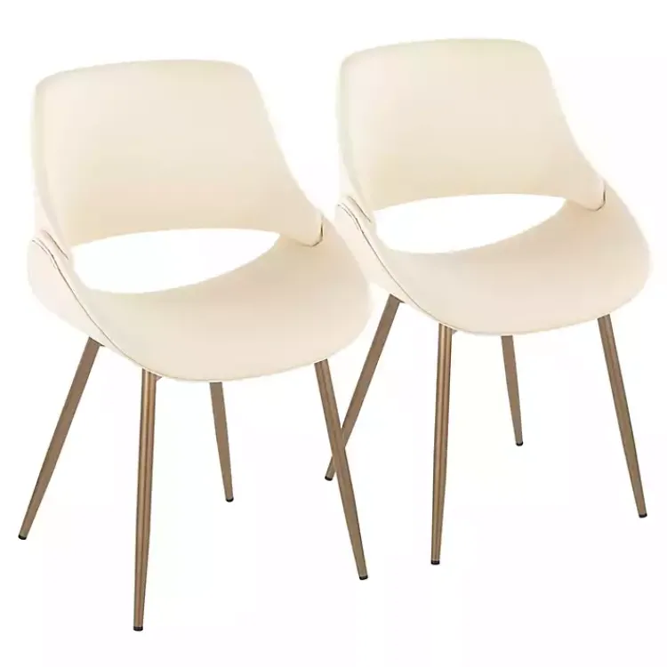 Kirklands Home Cream Faux Leather Scooped Accent Chairs, Set of 2 White New