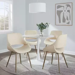 Kirklands Home Cream Faux Leather Scooped Accent Chairs, Set of 2 White New