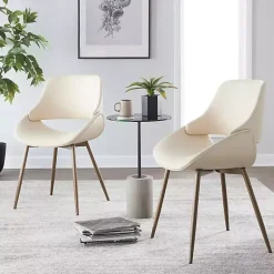 Kirklands Home Cream Faux Leather Scooped Accent Chairs, Set of 2 White New