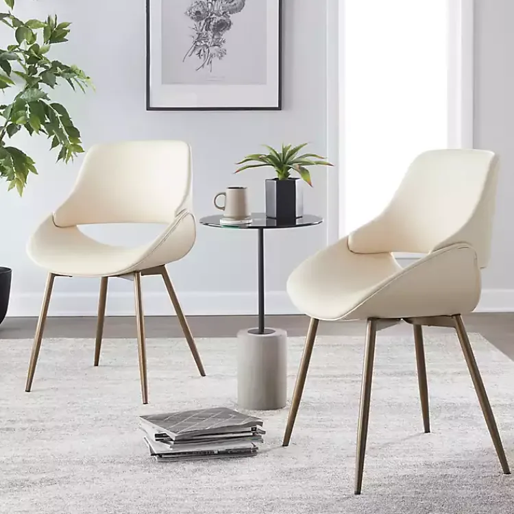 Kirklands Home Cream Faux Leather Scooped Accent Chairs, Set of 2 White New