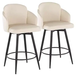 Kirklands Home Cream Faux Leather Swivel Counter Stools, Set of 2 White Clearance