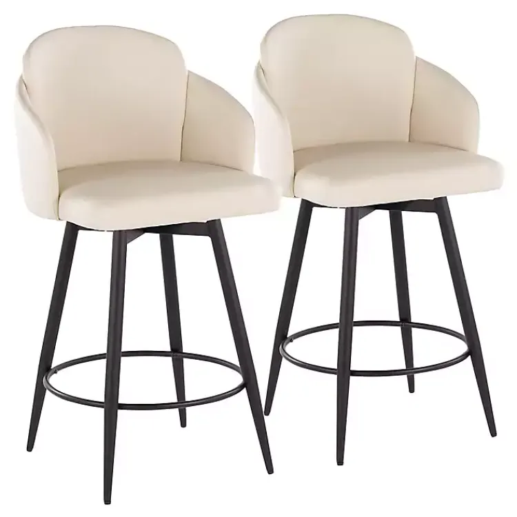 Kirklands Home Cream Faux Leather Swivel Counter Stools, Set of 2 White Clearance