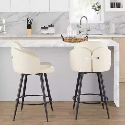 Kirklands Home Cream Faux Leather Swivel Counter Stools, Set of 2 White Clearance