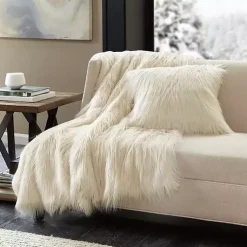 Blankets & Throws>Kirklands Home Cream Faux Mink Fluffy Throw Ivory