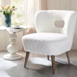 Kirklands Home Cream Fluffy Wingback Accent Chair White New
