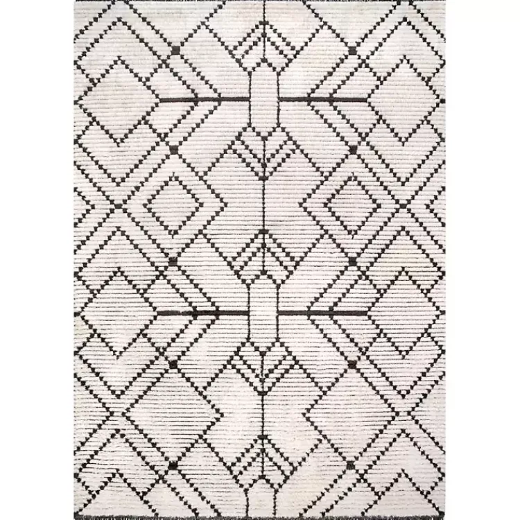 Kirklands Home Cream Geometric Diamonds Fringed Area Rug, 7x10 Hot