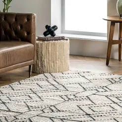 Kirklands Home Cream Geometric Diamonds Fringed Area Rug, 7x10 Hot
