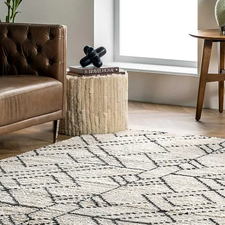 Kirklands Home Cream Geometric Diamonds Fringed Area Rug, 7x10 Hot