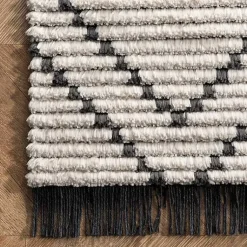 Kirklands Home Cream Geometric Diamonds Fringed Area Rug, 7x10 Hot