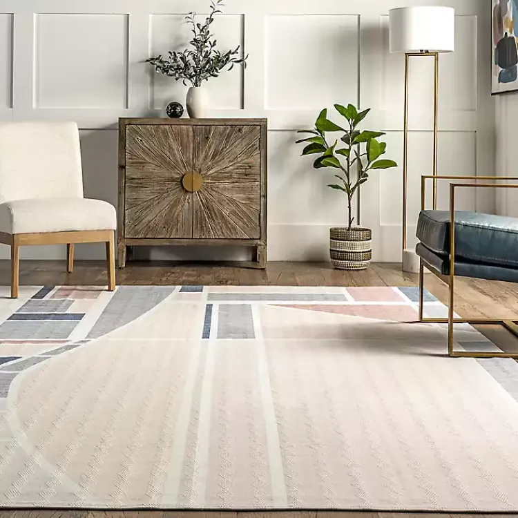 Kirklands Home Cream Geometric Shapes Washable Area Rug, 8x10 Clearance