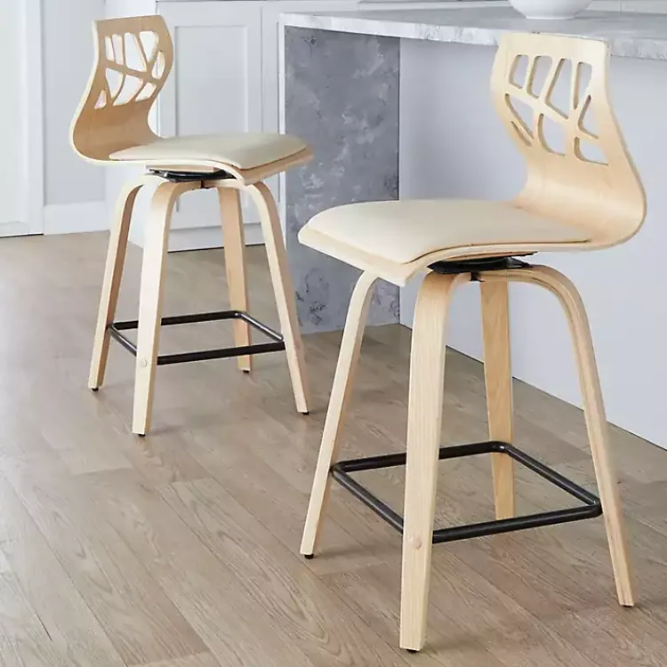 Kirklands Home Cream Golia Swivel Counter Stools, Set of 2 Ivory