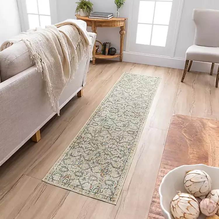 Kirklands Home Cream Granary Floral Runner, 2x8 Ivory Outlet
