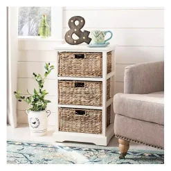 Kirklands Home Cream Hailey Wicker Basket Storage Accent Table Ivory Discount