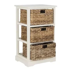 Kirklands Home Cream Hailey Wicker Basket Storage Accent Table Ivory Discount