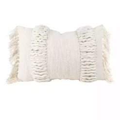 Pillows>Kirklands Home Cream Hand Woven Fringe Ends Lumbar Pillow Ivory