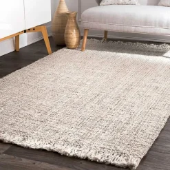 Kirklands Home Cream Hand Woven Looped Jute Area Rug, 5x7 Ivory Discount