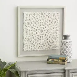Kirklands Home Cream Handcut Paper Doily Shadowbox Framed Art Ivory Clearance