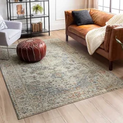 Kirklands Home Cream Hartley Medallion Area Rug, 6x9 Ivory Best