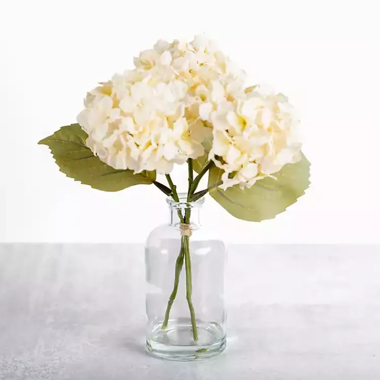 Arrangements & Greenery>Kirklands Home Cream Hydrangea Arrangement in Glass Vase Ivory