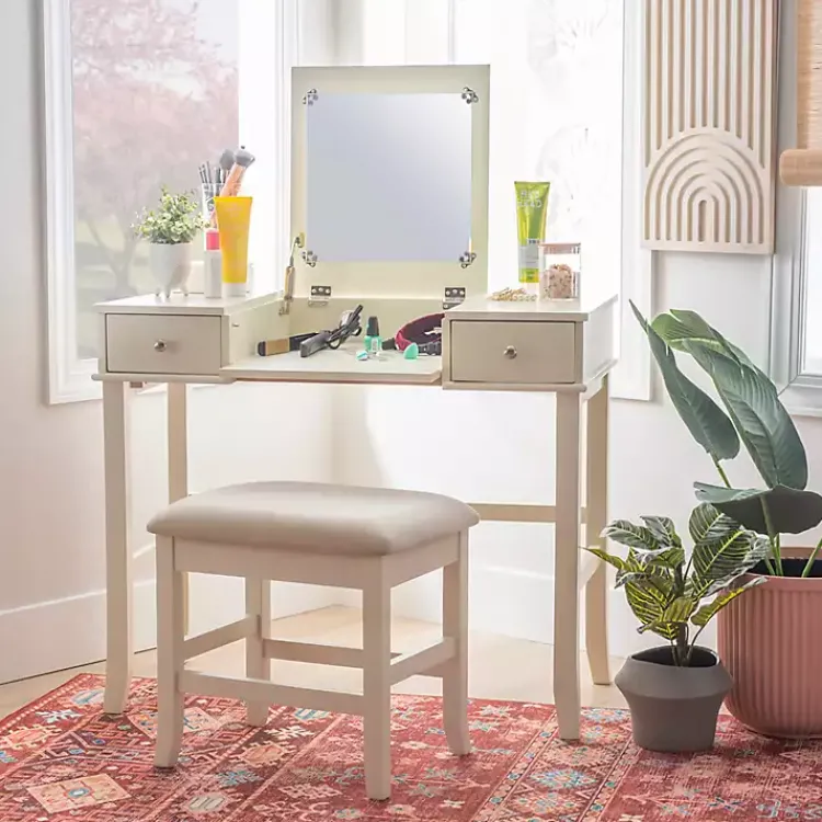 Kirklands Home Cream Jennifer Flip-Top 2-pc. Vanity Set White Hot