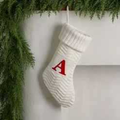 Monogram Seasonal Decor>Kirklands Home Cream Knit Monogram A Christmas Stocking