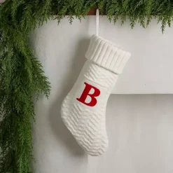 Monogram Seasonal Decor>Kirklands Home Cream Knit Monogram B Christmas Stocking