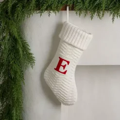 Monogram Seasonal Decor>Kirklands Home Cream Knit Monogram E Christmas Stocking