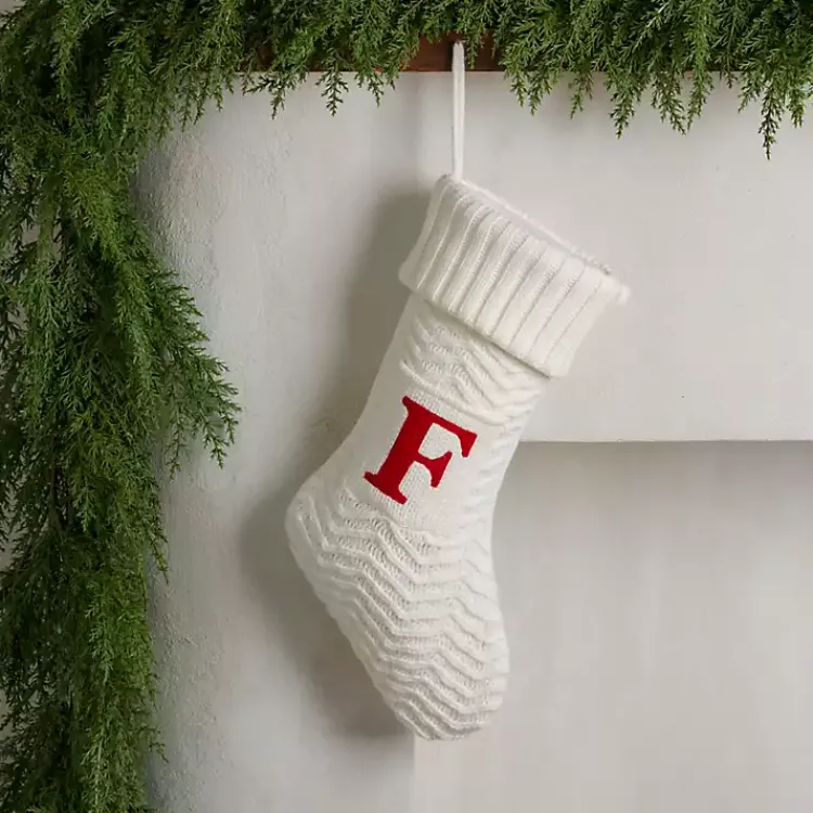 Monogram Seasonal Decor>Kirklands Home Cream Knit Monogram F Christmas Stocking