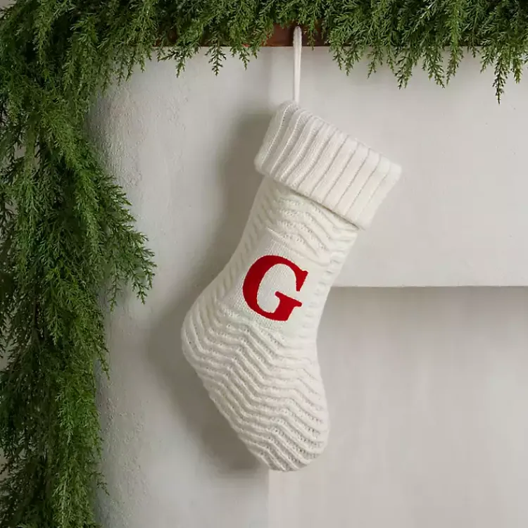 Monogram Seasonal Decor>Kirklands Home Cream Knit Monogram G Christmas Stocking