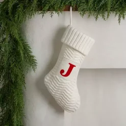 Monogram Seasonal Decor>Kirklands Home Cream Knit Monogram J Christmas Stocking