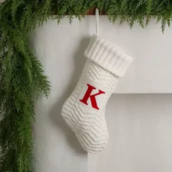 Monogram Seasonal Decor>Kirklands Home Cream Knit Monogram K Christmas Stocking
