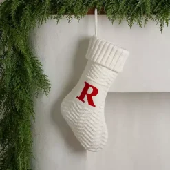 Monogram Seasonal Decor>Kirklands Home Cream Knit Monogram R Christmas Stocking