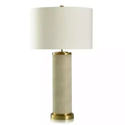 Kirklands Home Cream Leather and Gold Table Lamp Ivory