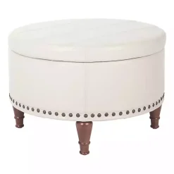 Kirklands Home Cream Leather Antique Nailhead Storage Ottoman Ivory Discount
