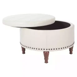 Kirklands Home Cream Leather Antique Nailhead Storage Ottoman Ivory Discount