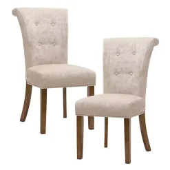 Kirklands Home Cream Linen Rolled Back Dining Chairs, Set of 2 Ivory Discount