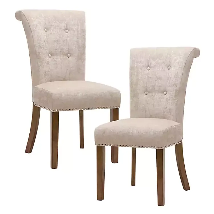 Kirklands Home Cream Linen Rolled Back Dining Chairs, Set of 2 Ivory Discount